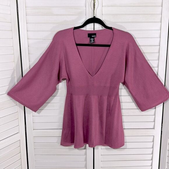 MIXIT Sweater Medium Pink Wool Blend Plunge Neckline - Picture 2 of 13